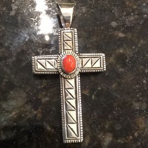 Alvin Monte Navajo Coral & Sterling Cross Pendant